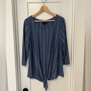 W5: Blue tie-front Top: Size 1X